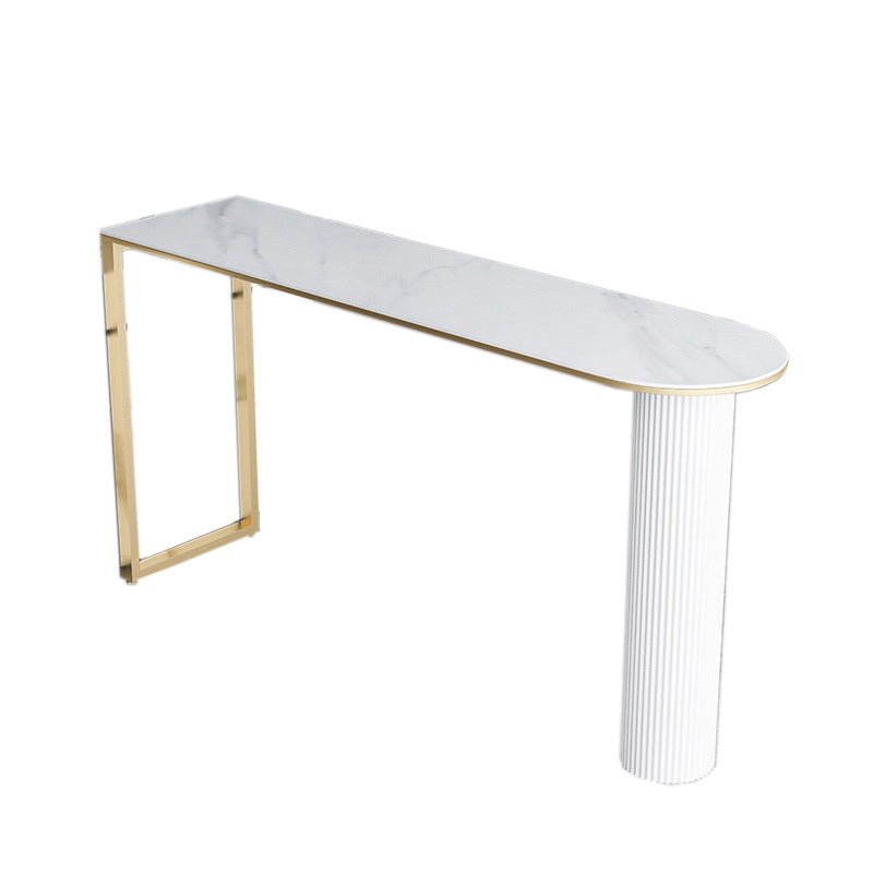 Free Form Double Pedestal Bar Table Stone Top Bar Height Table for Living Room Gold White Clearhalo 'Bar Furniture' 'Bar Tables' 'bar_tables' 'furn' 'furn_bar_tables' 'Furniture' 'Kitchen & Dining Furniture' 6096486