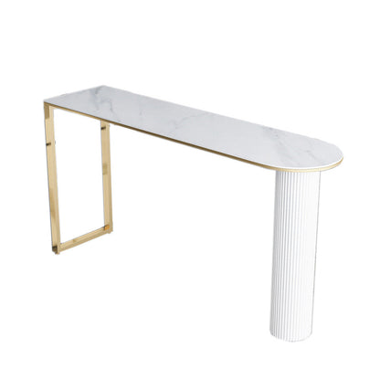 Free Form Double Pedestal Bar Table Stone Top Bar Height Table for Living Room Gold White Clearhalo 'Bar Furniture' 'Bar Tables' 'bar_tables' 'furn' 'furn_bar_tables' 'Furniture' 'Kitchen & Dining Furniture' 6096486