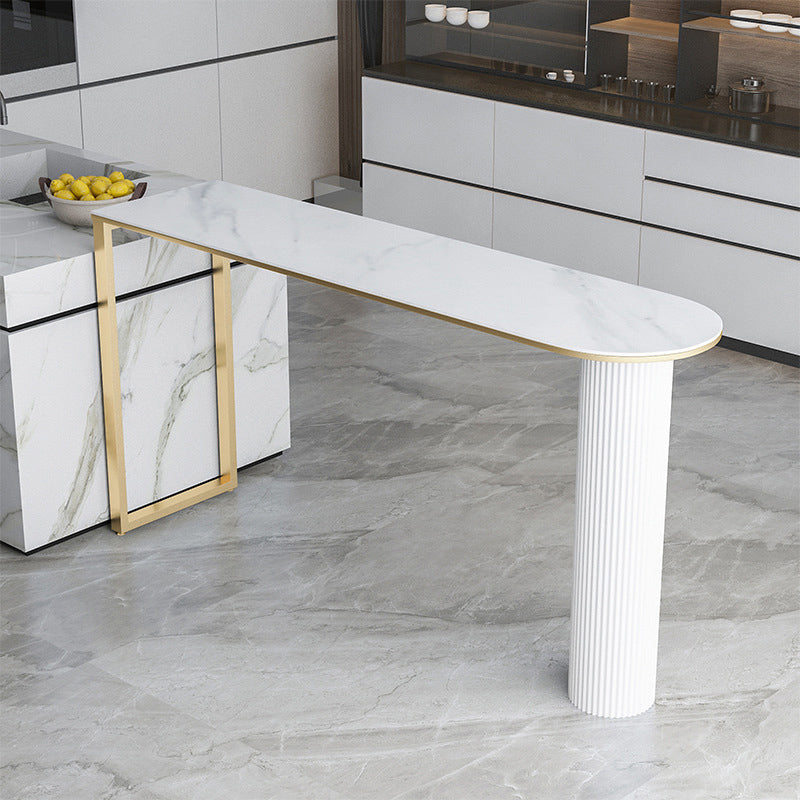 Free Form Double Pedestal Bar Table Stone Top Bar Height Table for Living Room 63"L x 15.7"W x 41.3"H Gold White Clearhalo 'Bar Furniture' 'Bar Tables' 'bar_tables' 'furn' 'furn_bar_tables' 'Furniture' 'Kitchen & Dining Furniture' 6096487