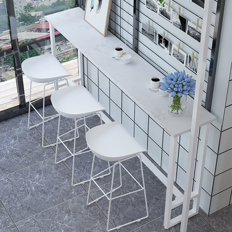 Glam Pub Table Rectangle Stone Bar Table with Trestle Base for Indoor White Without Chairs Clearhalo 'Bar Furniture' 'Bar Tables' 'bar_tables' 'furn' 'furn_bar_tables' 'Furniture' 'Kitchen & Dining Furniture' 6096497