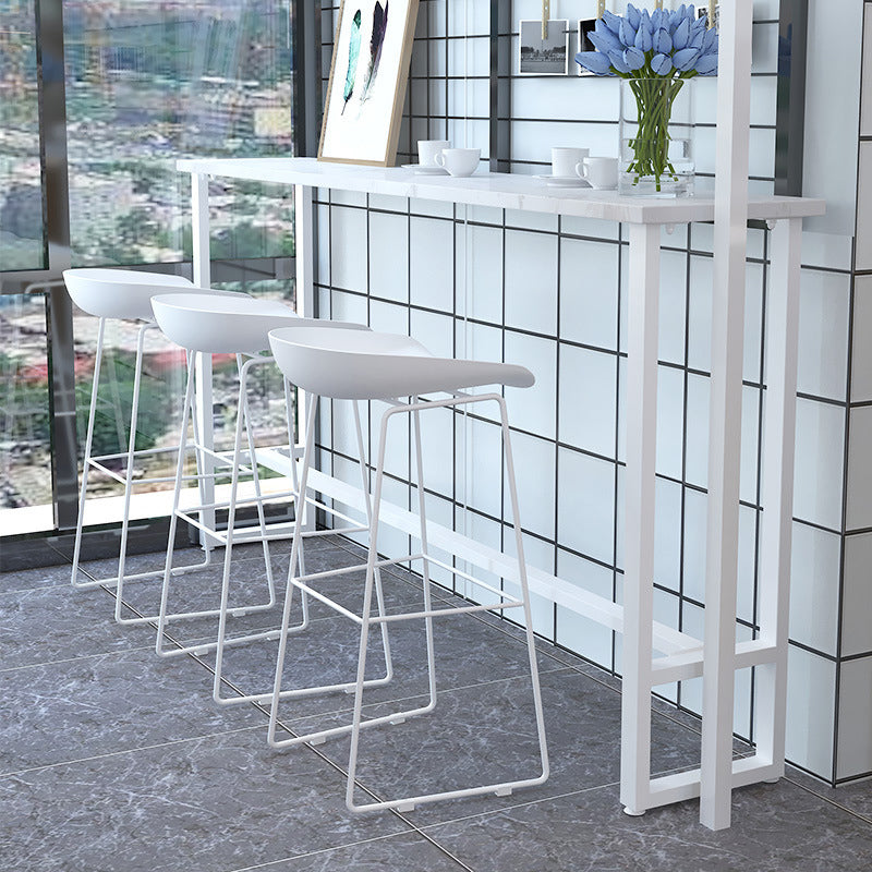 Glam Pub Table Rectangle Stone Bar Table with Trestle Base for Indoor 70.9"L x 15.7"W x 41.3"H White Without Chairs Clearhalo 'Bar Furniture' 'Bar Tables' 'bar_tables' 'furn' 'furn_bar_tables' 'Furniture' 'Kitchen & Dining Furniture' 6096498