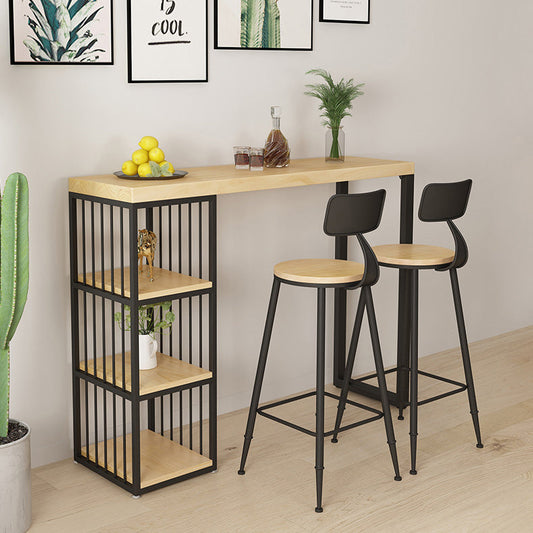 Tavolo da pub in legno massiccio rettangolo 3-supporto in altezza della barra del piedistallo tavolo da bistrot in naturale