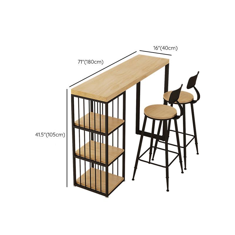 Rectangle Solid Wood Pub Table 3-shelf Pedestal Bar Height Bistro Table in Natural