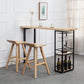Mesa de comedor rectangular natural, mesa de altura de barra de madera maciza con pedestal y estantes