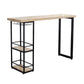 Mesa de comedor rectangular natural, mesa de altura de barra de madera maciza con pedestal y estantes
