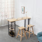 Mesa de comedor rectangular natural, mesa de altura de barra de madera maciza con pedestal y estantes