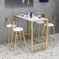 Mesa de bar con tapa de piedra blanca Mesa de comedor Glam Bar con base dorada
