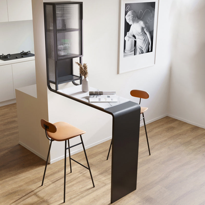 Glam Rectangle Bar Dining Table Stone Top and Metal Frame Bar Table 45.3"L x 15.7"W x 41.3"H Black Without Chairs Clearhalo 'Bar Furniture' 'Bar Tables' 'bar_tables' 'furn' 'furn_bar_tables' 'Furniture' 'Kitchen & Dining Furniture' 6097092