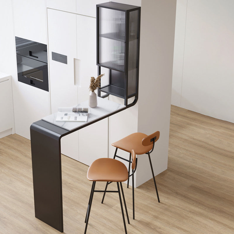 Glam Rectangle Bar Dining Table Stone Top and Metal Frame Bar Table 53.1"L x 15.7"W x 41.3"H Black Without Chairs Clearhalo 'Bar Furniture' 'Bar Tables' 'bar_tables' 'furn' 'furn_bar_tables' 'Furniture' 'Kitchen & Dining Furniture' 6097094