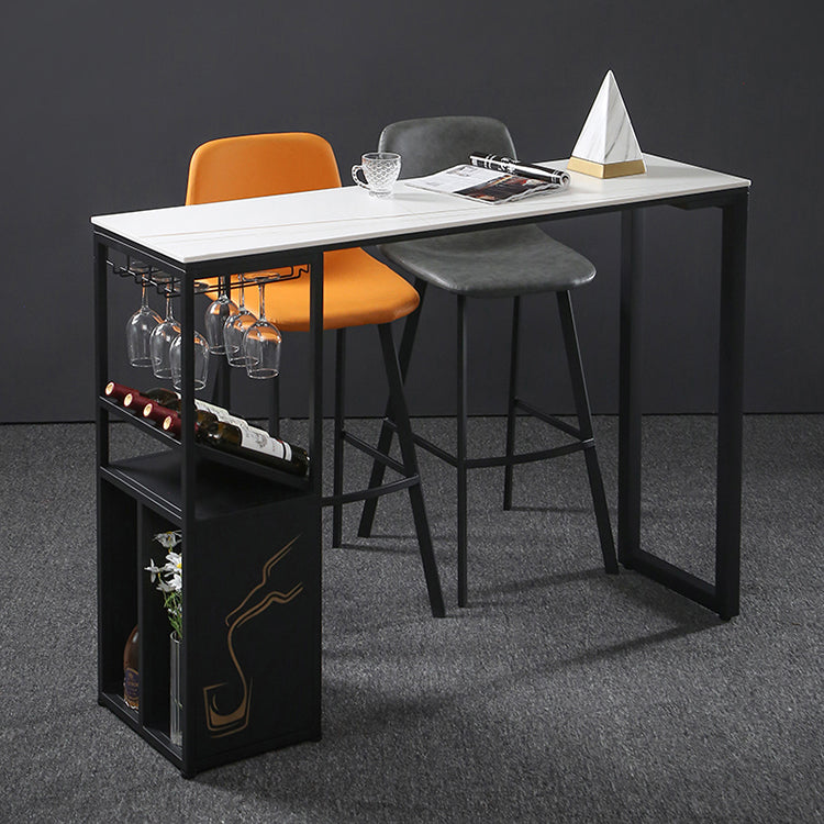 Industrial Rectangle Pub Table White Sintered Stone Bar Height Cocktail Table with Shelves Clearhalo 'Bar Furniture' 'Bar Tables' 'bar_tables' 'furn' 'furn_bar_tables' 'Furniture' 'Kitchen & Dining Furniture' 6097233