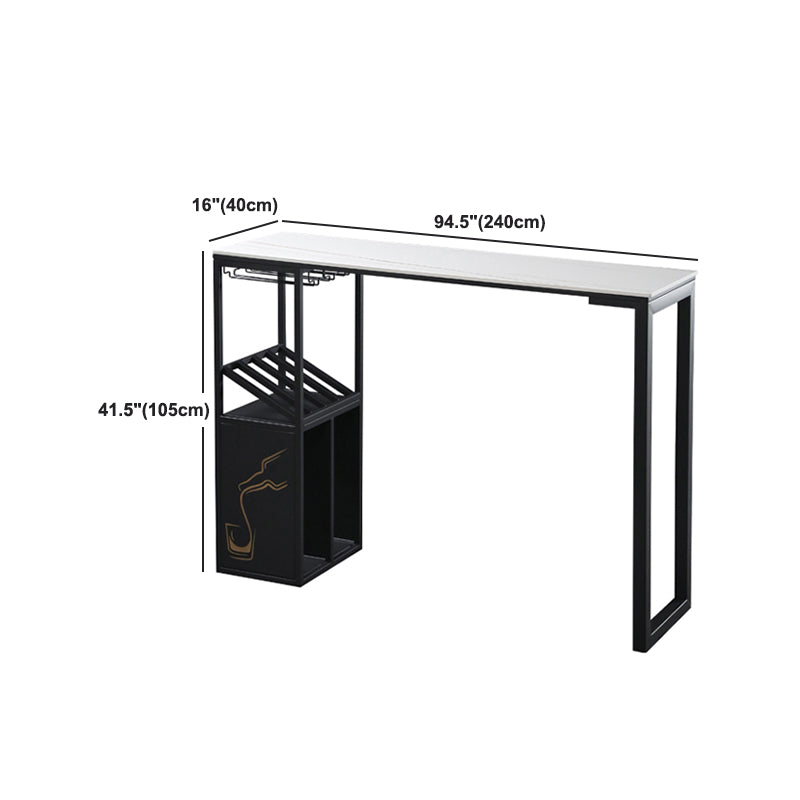 Industrial Rectangle Pub Table White Sintered Stone Bar Height Cocktail Table with Shelves Clearhalo 'Bar Furniture' 'Bar Tables' 'bar_tables' 'furn' 'furn_bar_tables' 'Furniture' 'Kitchen & Dining Furniture' 6097235