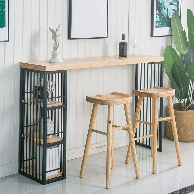 Glam Style Pub Table Rectangle Solid Wood Double Pedestal Bar Table for Indoor Natural Without Chairs Clearhalo 'Bar Furniture' 'Bar Tables' 'bar_tables' 'furn' 'furn_bar_tables' 'Furniture' 'Kitchen & Dining Furniture' 6097243