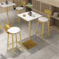 Mesa de pub de mármol sintético, mesa de bar de cócteles en blanco glamuroso con pedestal de metal