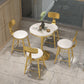 Mesa de pub de mármol sintético, mesa de bar de cócteles en blanco glamuroso con pedestal de metal