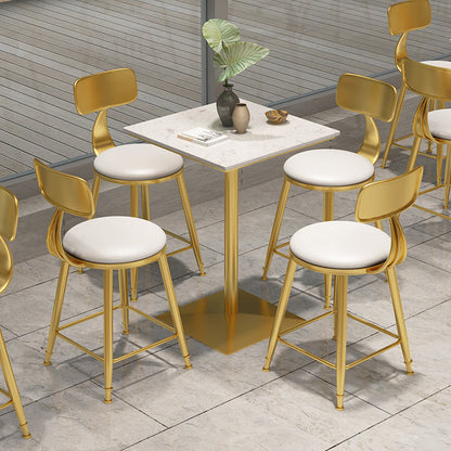 Mesa de pub de mármol sintético, mesa de bar de cócteles en blanco glamuroso con pedestal de metal