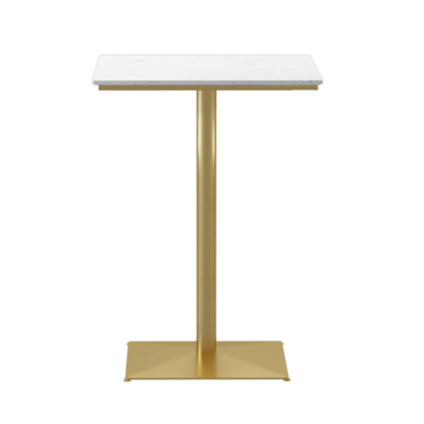 Mesa de pub de mármol sintético, mesa de bar de cócteles en blanco glamuroso con pedestal de metal