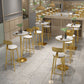 Mesa de pub de mármol sintético, mesa de bar de cócteles en blanco glamuroso con pedestal de metal