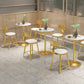 Mesa de pub de mármol sintético, mesa de bar de cócteles en blanco glamuroso con pedestal de metal