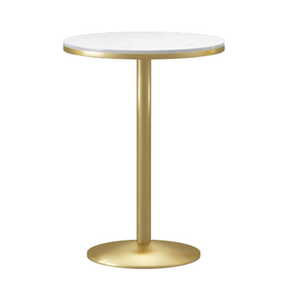 Mesa de pub de mármol sintético, mesa de bar de cócteles en blanco glamuroso con pedestal de metal