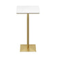 Mesa de pub de mármol sintético, mesa de bar de cócteles en blanco glamuroso con pedestal de metal