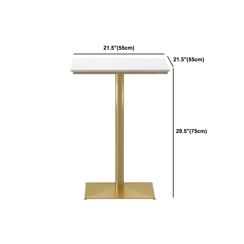 Mesa de pub de mármol sintético, mesa de bar de cócteles en blanco glamuroso con pedestal de metal