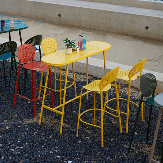 Industrial Outdoor Oval Bar Dining Table Metal Bar Table with Trestle Base Clearhalo 'Bar Furniture' 'Bar Tables' 'bar_tables' 'furn' 'furn_bar_tables' 'Furniture' 'Kitchen & Dining Furniture' 6097367