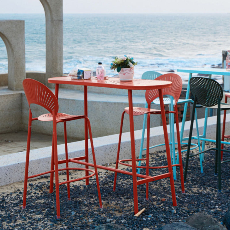 Industrial Outdoor Oval Bar Dining Table Metal Bar Table with Trestle Base Red Without Chairs Clearhalo 'Bar Furniture' 'Bar Tables' 'bar_tables' 'furn' 'furn_bar_tables' 'Furniture' 'Kitchen & Dining Furniture' 6097368