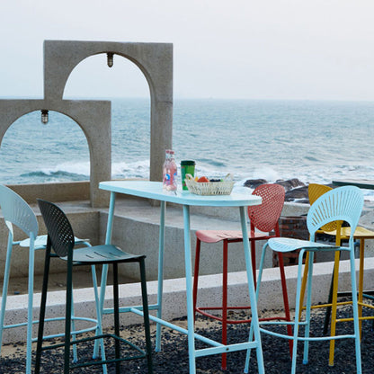 Industrial Outdoor Oval Bar Dining Table Metal Bar Table with Trestle Base Blue Without Chairs Clearhalo 'Bar Furniture' 'Bar Tables' 'bar_tables' 'furn' 'furn_bar_tables' 'Furniture' 'Kitchen & Dining Furniture' 6097370