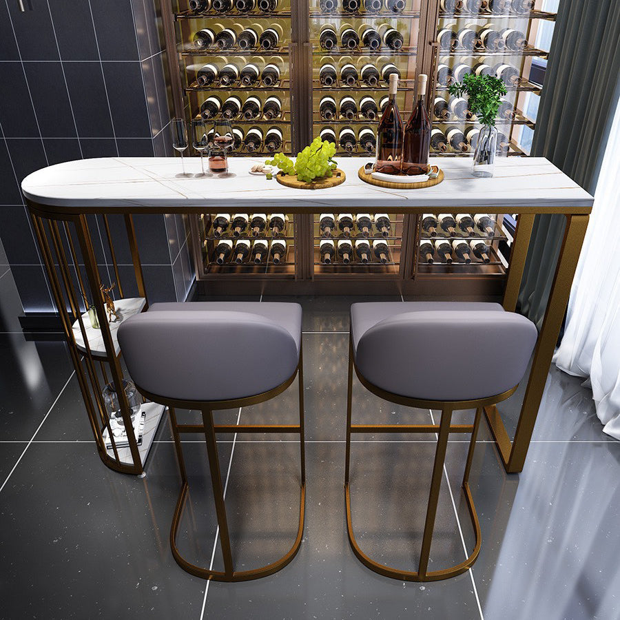 Glam Pub Table Specialty Double Pedestal Bar Table for Indoor White-Gold Without Chairs Clearhalo 'Bar Furniture' 'Bar Tables' 'bar_tables' 'furn' 'furn_bar_tables' 'Furniture' 'Kitchen & Dining Furniture' 6097446