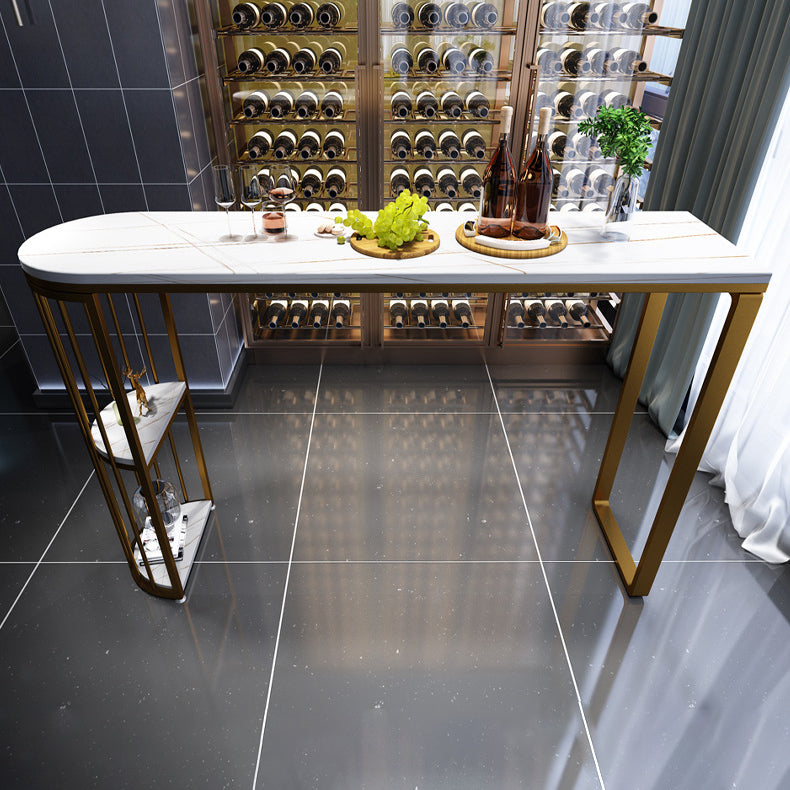 Glam Pub Table Specialty Double Pedestal Bar Table for Indoor 55.1"L x 15.7"W x 41.3"H White-Gold Without Chairs Clearhalo 'Bar Furniture' 'Bar Tables' 'bar_tables' 'furn' 'furn_bar_tables' 'Furniture' 'Kitchen & Dining Furniture' 6097447