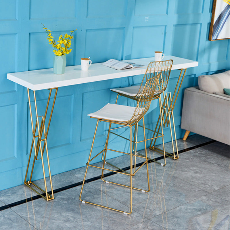 Traditional Luxury Solid Wood Table Gold and Metal Base Bar Table 70.9"L x 15.7"W x 41.3"H White Without Chairs Clearhalo 'Bar Furniture' 'Bar Tables' 'bar_tables' 'furn' 'furn_bar_tables' 'Furniture' 'Kitchen & Dining Furniture' 6097457