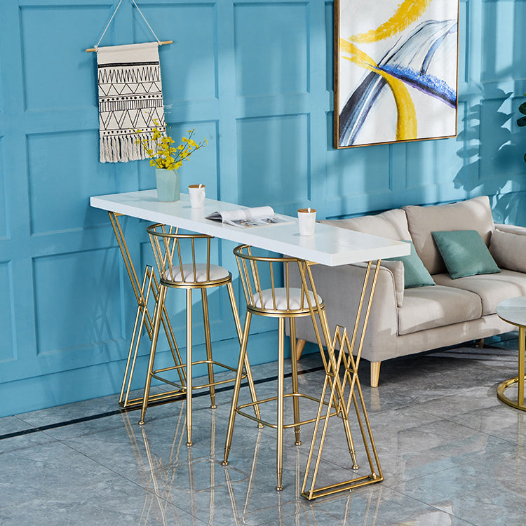 Traditional Luxury Solid Wood Table Gold and Metal Base Bar Table 63"L x 15.7"W x 41.3"H White Without Chairs Clearhalo 'Bar Furniture' 'Bar Tables' 'bar_tables' 'furn' 'furn_bar_tables' 'Furniture' 'Kitchen & Dining Furniture' 6097458