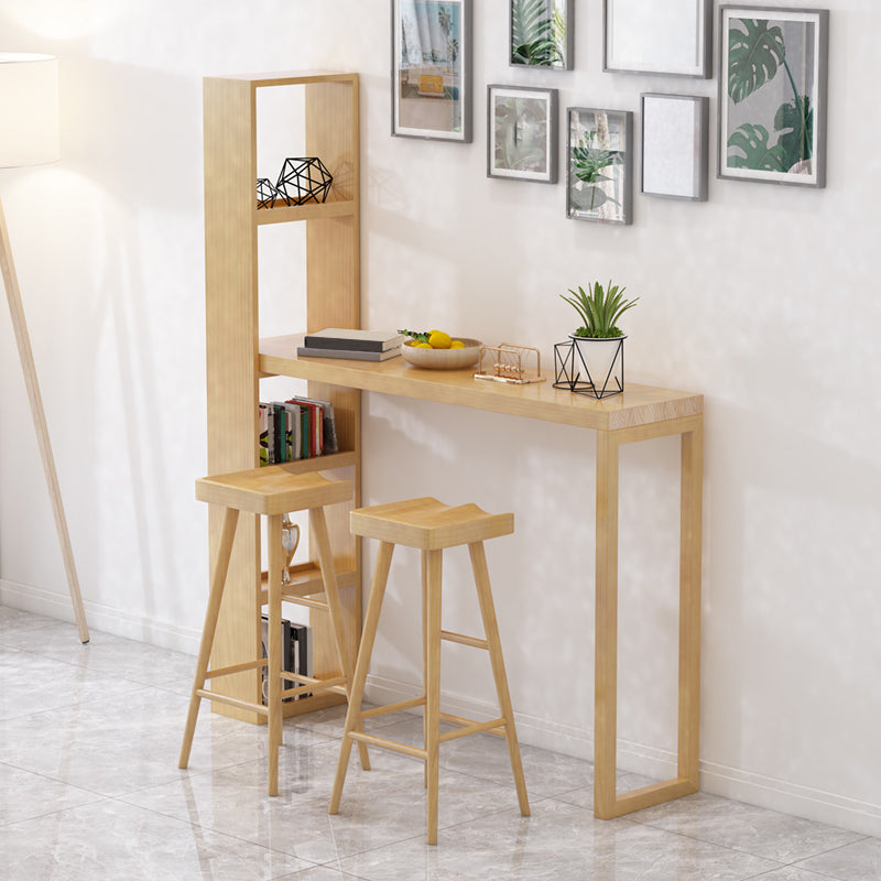 Modern Wooden Pub Table Rectangle Natural Bar Height Cocktail Table with Shelves 70.9"L x 14.2"W x 41.3"H Without Chairs Clearhalo 'Bar Furniture' 'Bar Tables' 'bar_tables' 'furn' 'furn_bar_tables' 'Furniture' 'Kitchen & Dining Furniture' 6097605