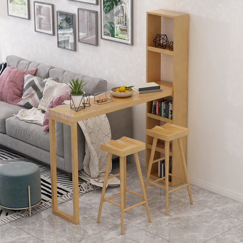 Modern Wooden Pub Table Rectangle Natural Bar Height Cocktail Table with Shelves 47.2"L x 14.2"W x 41.3"H Without Chairs Clearhalo 'Bar Furniture' 'Bar Tables' 'bar_tables' 'furn' 'furn_bar_tables' 'Furniture' 'Kitchen & Dining Furniture' 6097608