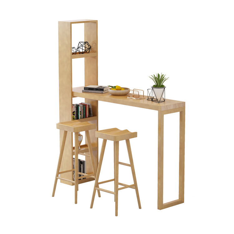 Modern Wooden Pub Table Rectangle Natural Bar Height Cocktail Table with Shelves Clearhalo 'Bar Furniture' 'Bar Tables' 'bar_tables' 'furn' 'furn_bar_tables' 'Furniture' 'Kitchen & Dining Furniture' 6097614