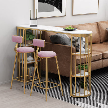 Double Pedestal Pub Table Free Form Glam Bar Table for Indoor and Breakroom White-Gold Without Chairs Clearhalo 'Bar Furniture' 'Bar Tables' 'bar_tables' 'furn' 'furn_bar_tables' 'Furniture' 'Kitchen & Dining Furniture' 6097654