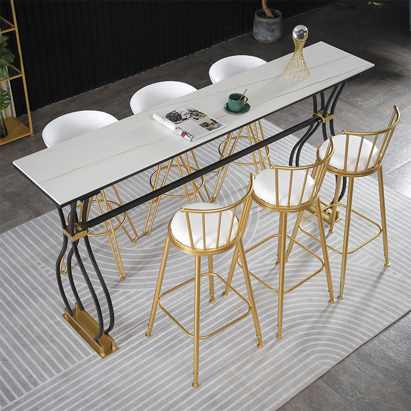Rectangle Sintered Stone Dining Table Black and Metal Base Bar Table 78.7"L x 15.7"W x 41.3"H White Without Chairs Clearhalo 'Bar Furniture' 'Bar Tables' 'bar_tables' 'furn' 'furn_bar_tables' 'Furniture' 'Kitchen & Dining Furniture' 6097677