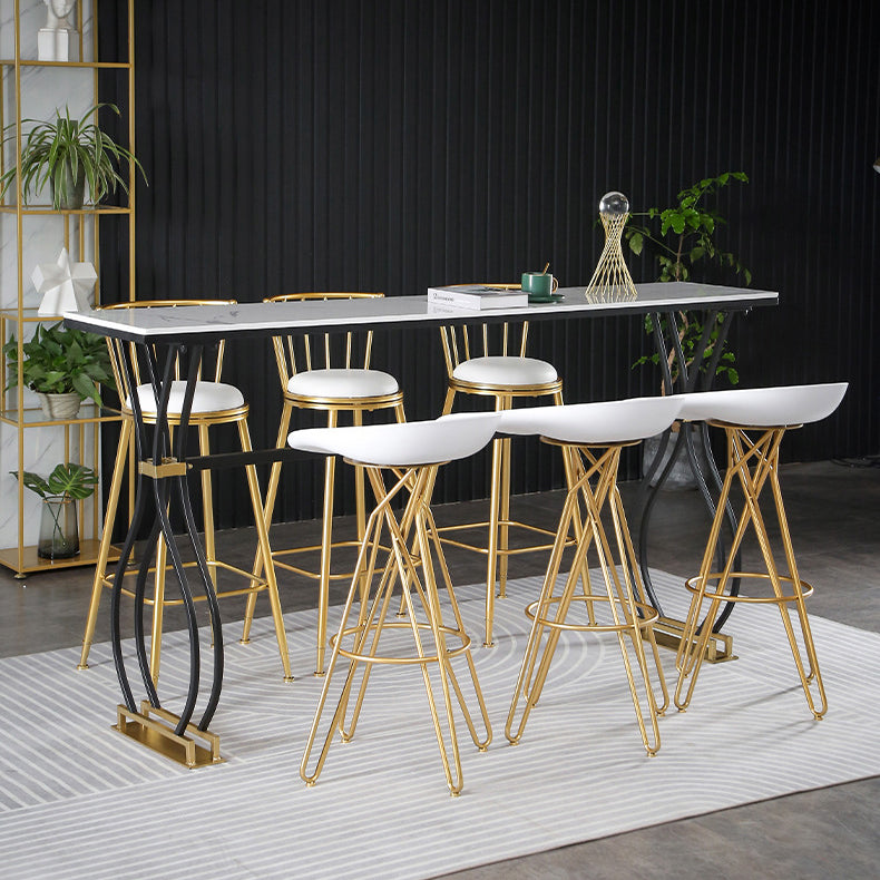 Rectangle Sintered Stone Dining Table Black and Metal Base Bar Table 70.9"L x 15.7"W x 41.3"H White Without Chairs Clearhalo 'Bar Furniture' 'Bar Tables' 'bar_tables' 'furn' 'furn_bar_tables' 'Furniture' 'Kitchen & Dining Furniture' 6097678