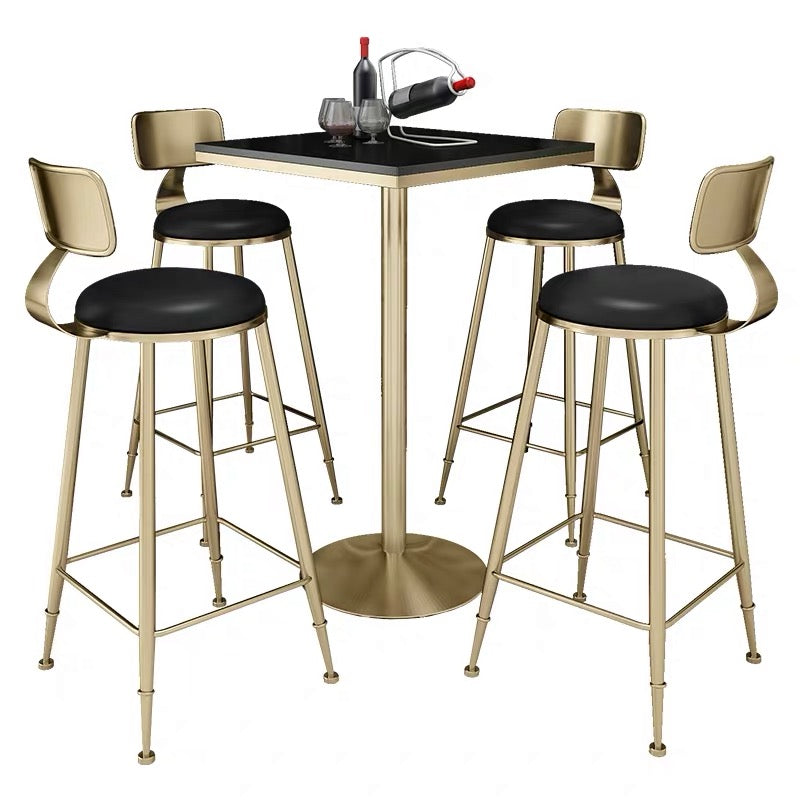 Glam Pedestal Bar Dining Table Faux Marble Cocktail Bar Table with Metal Base