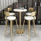 Glam Pedestal Bar Dining Table Faux Marble Cocktail Bar Table with Metal Base