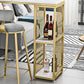 Faux Marble Bar Stool Table Glam Metal Frame Rectangle Bar Table with Shelves