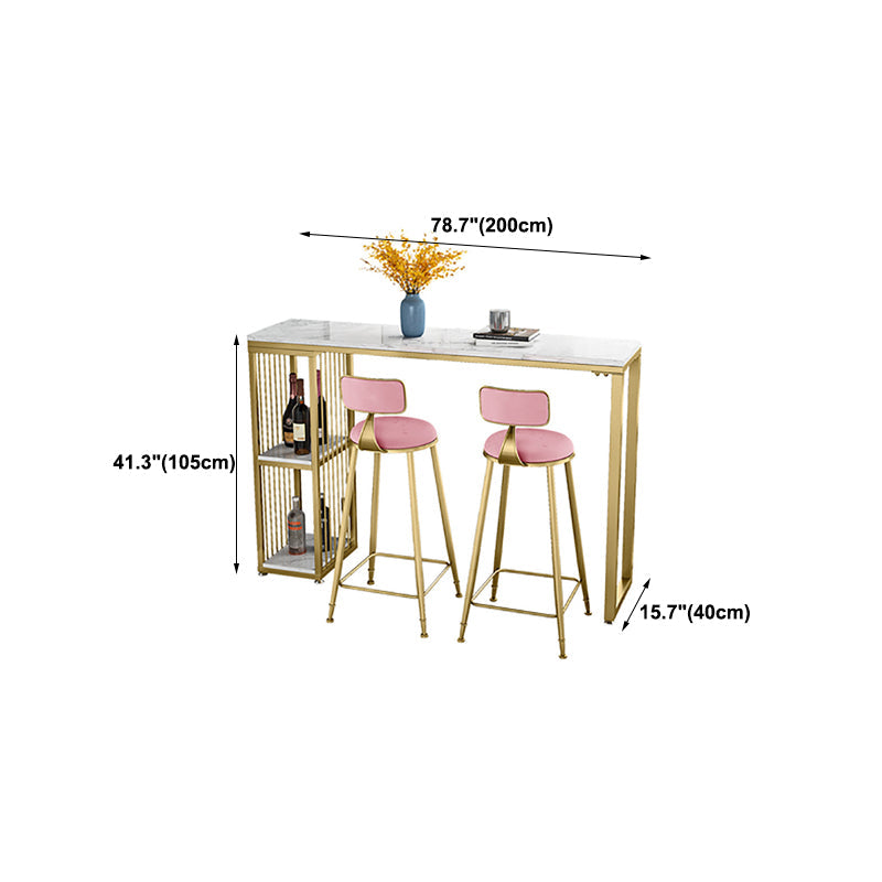 Faux Marble Bar Stool Table Glam Metal Frame Rectangle Bar Table with Shelves