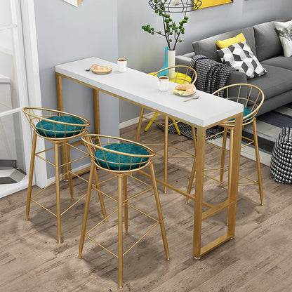 White Solid Wood Bar Table Gold and Metal Base Bar Table for Kitchen Living Room Without Chairs Clearhalo 'Bar Furniture' 'Bar Tables' 'bar_tables' 'furn' 'furn_bar_tables' 'Furniture' 'Kitchen & Dining Furniture' 6098404