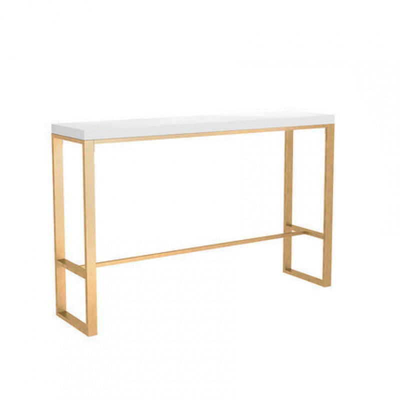 White Solid Wood Bar Table Gold and Metal Base Bar Table for Kitchen Living Room Clearhalo 'Bar Furniture' 'Bar Tables' 'bar_tables' 'furn' 'furn_bar_tables' 'Furniture' 'Kitchen & Dining Furniture' 6098407