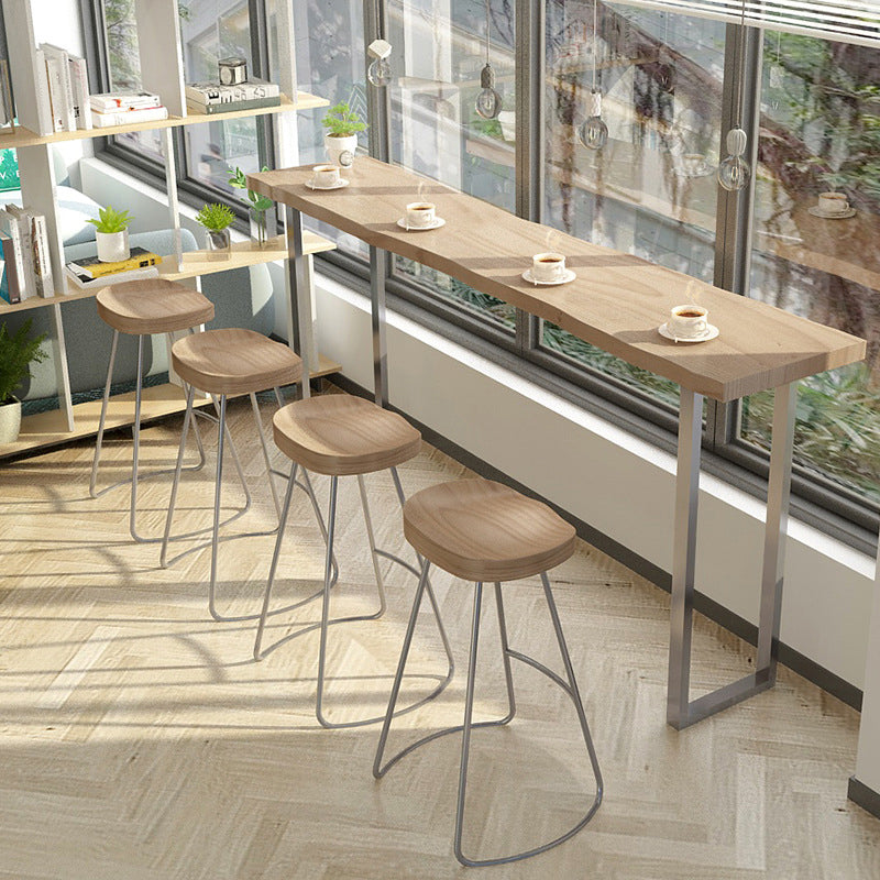 Solid Wood Bar Table Silver and Metal Base Bar Table for Kitchen LivingRoom Coffee Room 86.6"L x 17.7"W x 41.3"H Without Chairs Clearhalo 'Bar Furniture' 'Bar Tables' 'bar_tables' 'furn' 'furn_bar_tables' 'Furniture' 'Kitchen & Dining Furniture' 6098417