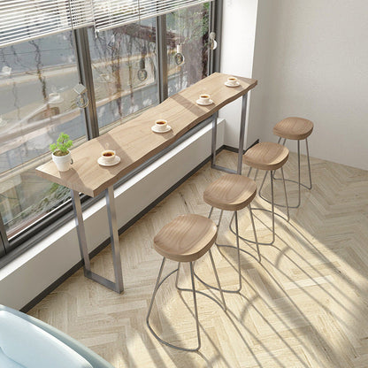 Solid Wood Bar Table Silver and Metal Base Bar Table for Kitchen LivingRoom Coffee Room Without Chairs Clearhalo 'Bar Furniture' 'Bar Tables' 'bar_tables' 'furn' 'furn_bar_tables' 'Furniture' 'Kitchen & Dining Furniture' 6098418