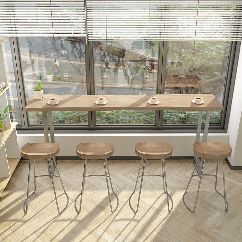 Solid Wood Bar Table Silver and Metal Base Bar Table for Kitchen LivingRoom Coffee Room 78.7"L x 17.7"W x 41.3"H Without Chairs Clearhalo 'Bar Furniture' 'Bar Tables' 'bar_tables' 'furn' 'furn_bar_tables' 'Furniture' 'Kitchen & Dining Furniture' 6098419