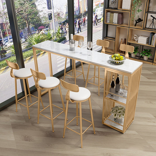 Tavolo da cocktail bar rettangolo rettangolo a 2 piani di pub in marmo con base metallica con base in metallo