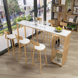 Faux Marble Pub Table 2-shelf Rectangle Cocktail Bar Table with Metal Base