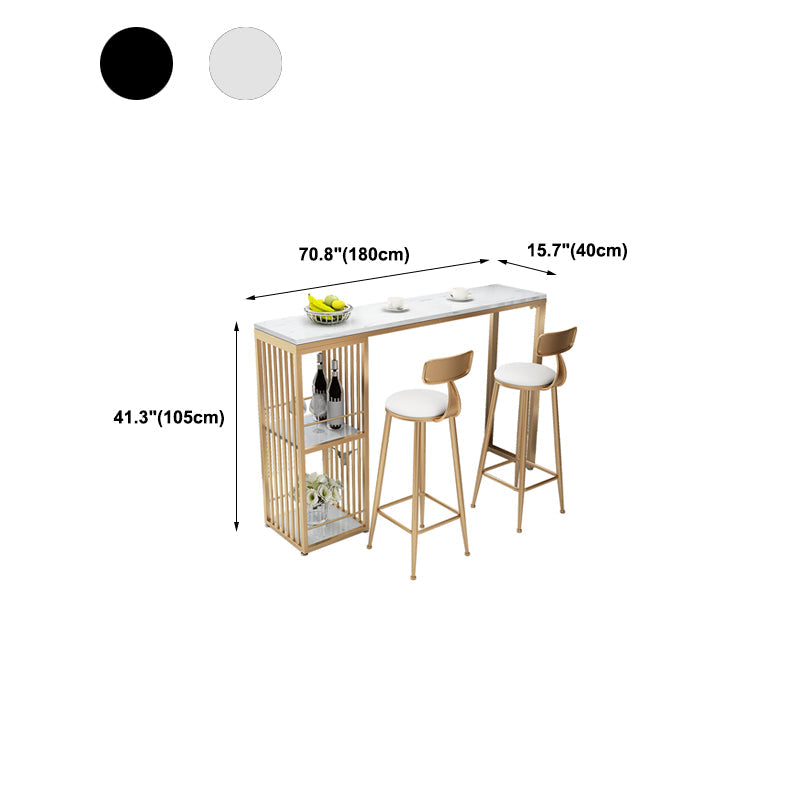 Pub-Tisch aus Kunstmarmor, rechteckiger Cocktail-Bartisch mit 2 Ablagen und Metallsockel
